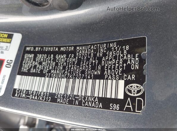 2T1BURHE7KC207141 2019 TOYOTA COROLLA Blue Widok komory silnika