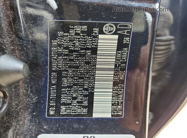 2T1BURHE8GC610858 2016 TOYOTA COROLLA Black Widok komory silnika