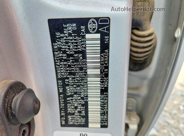2T1BURHE8GC728859 2016 TOYOTA COROLLA Silver VIN sticker view