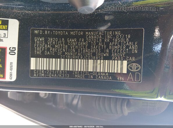 2T1BURHE8JC038858 2018 TOYOTA COROLLA Blue Շարժիչի բաժամունքի տեսք