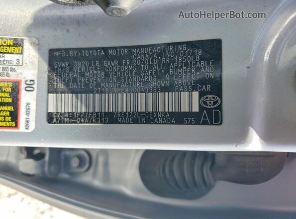 2T1BURHE8JC043963 2018 TOYOTA COROLLA Серебряный Вид подкапотного пространства