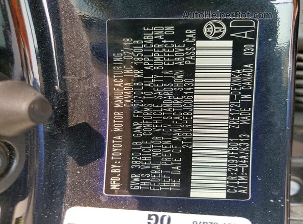 2T1BURHE8JC061430 2018 TOYOTA COROLLA Black VIN sticker view