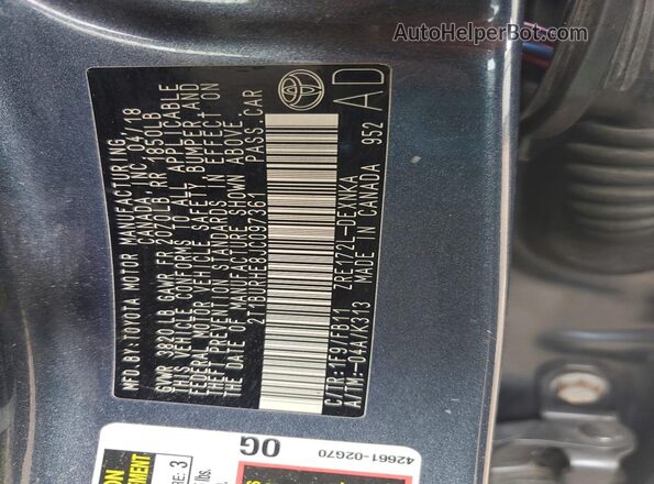 2T1BURHE8JC097361 2018 TOYOTA COROLLA Серый Вид подкапотного пространства