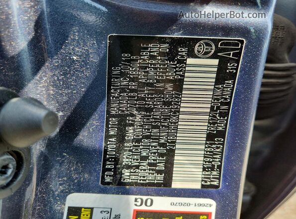 2T1BURHE8KC192827 2019 TOYOTA COROLLA Blue Engine compartment view