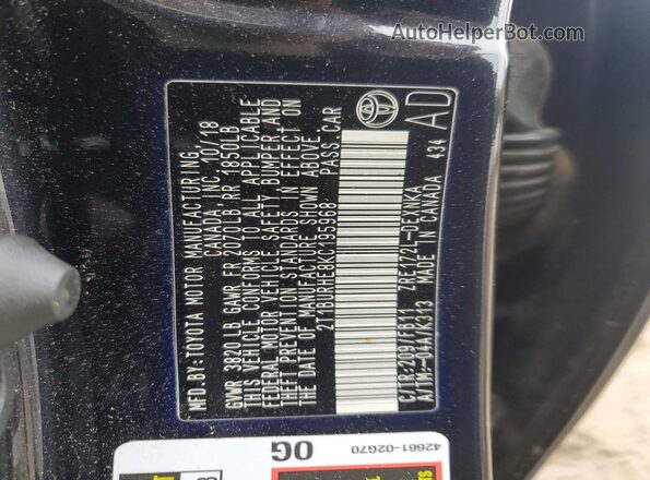 2T1BURHE8KC195968 2019 TOYOTA COROLLA Черный Вид наклейки с VIN-кодом