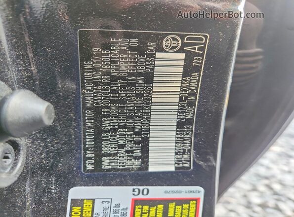 2T1BURHE8KC232260 2019 TOYOTA COROLLA Black Widok komory silnika
