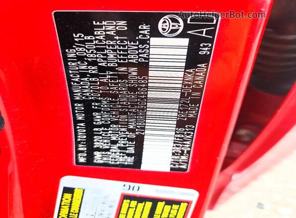2T1BURHE9GC486485 2016 TOYOTA COROLLA Red Widok naklejki z numerem VIN