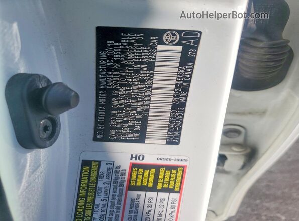 2T1BURHE9KC186776 2019 TOYOTA COROLLA White Widok naklejki z numerem VIN