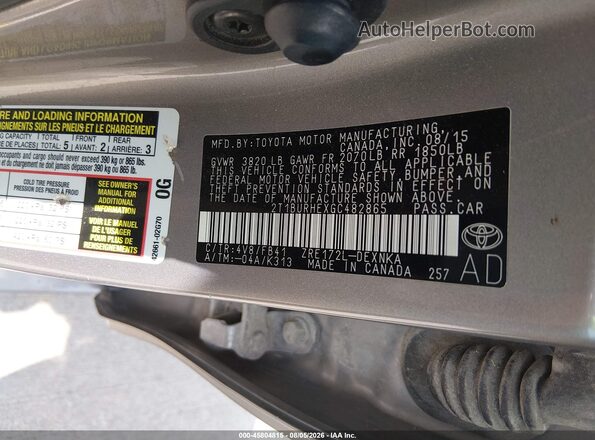 2T1BURHEXGC482865 2016 TOYOTA COROLLA Tan Engine compartment view
