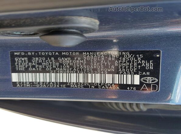 2T1BURHEXGC503049 2016 TOYOTA COROLLA Charcoal Engine compartment view