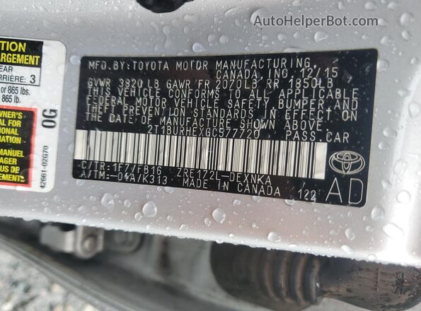 2T1BURHEXGC577720 2016 TOYOTA COROLLA Silver Engine compartment view