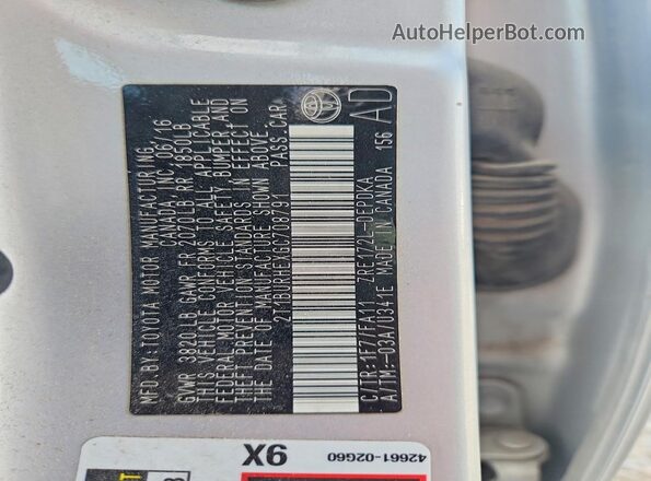 2T1BURHEXGC708791 2016 TOYOTA COROLLA Серебряный Вид подкапотного пространства