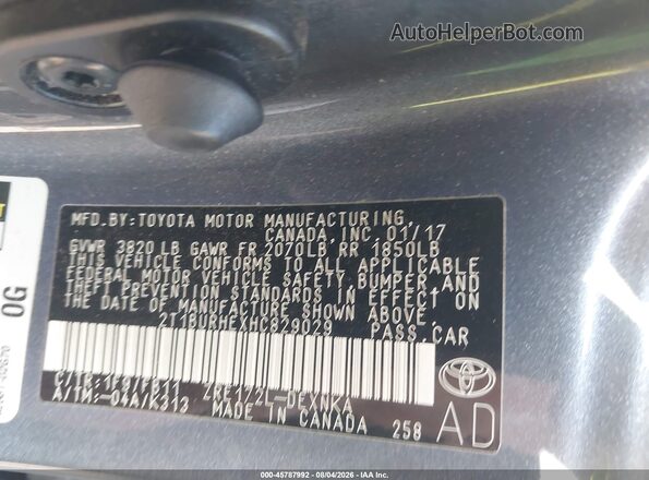 2T1BURHEXHC829029 2017 TOYOTA COROLLA Серый Вид подкапотного пространства
