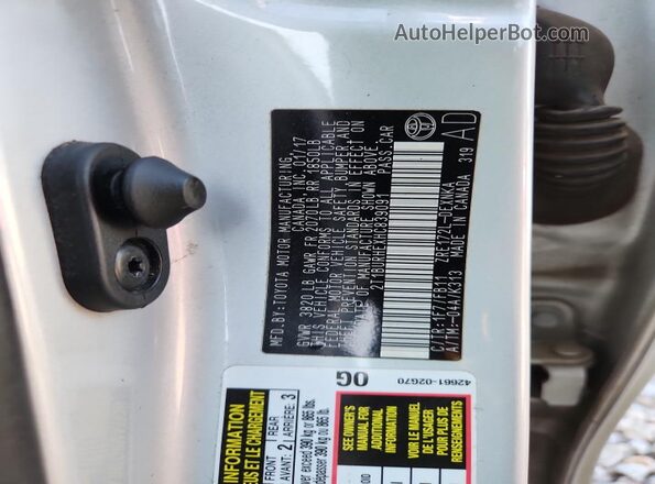 2T1BURHEXHC839091 2017 TOYOTA COROLLA Silver Vista de la etiqueta del VIN