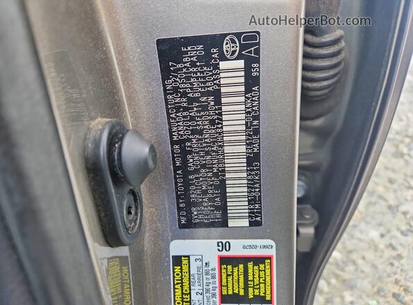 2T1BURHEXHC847711 2017 TOYOTA COROLLA Gray VIN sticker view
