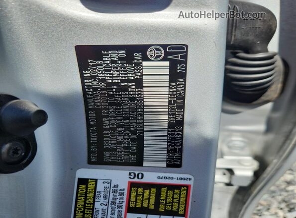 2T1BURHEXHC851533 2017 TOYOTA COROLLA Серебряный Вид подкапотного пространства