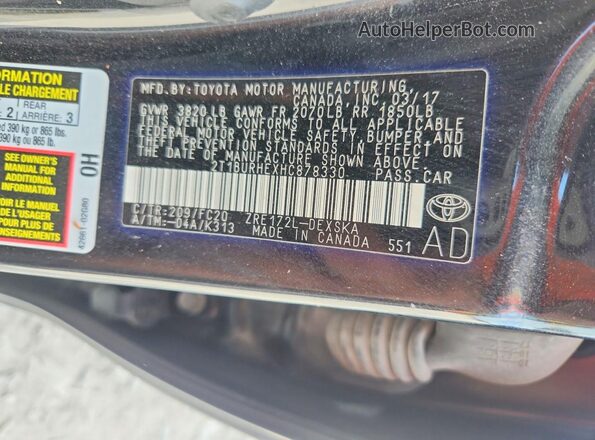 2T1BURHEXHC878330 2017 TOYOTA COROLLA Black Շարժիչի բաժամունքի տեսք