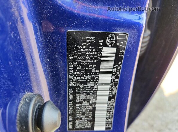 2T1BURHEXHC923170 2017 TOYOTA COROLLA Blue VIN sticker view