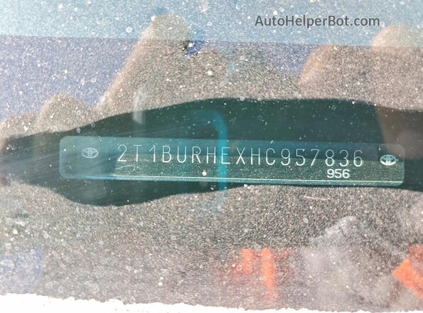 2T1BURHEXHC957836 2017 TOYOTA COROLLA Blue Vista de la etiqueta del VIN