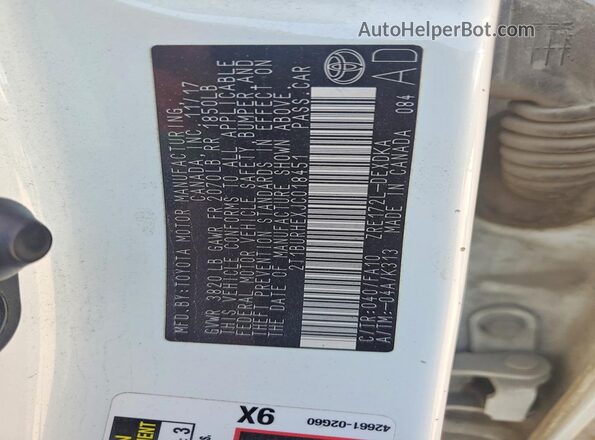 2T1BURHEXJC018451 2018 TOYOTA COROLLA Белый Вид подкапотного пространства