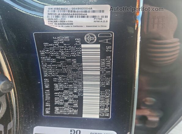 2T1BURHEXJC091612 2018 TOYOTA COROLLA Black Widok komory silnika