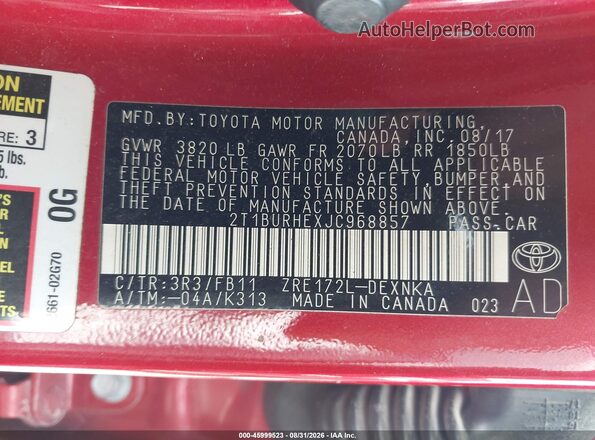 2T1BURHEXJC968857 2018 TOYOTA COROLLA Red Engine compartment view