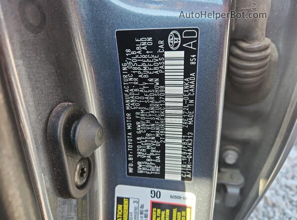 2T1BURHEXKC137098 2019 TOYOTA COROLLA Charcoal Engine compartment view