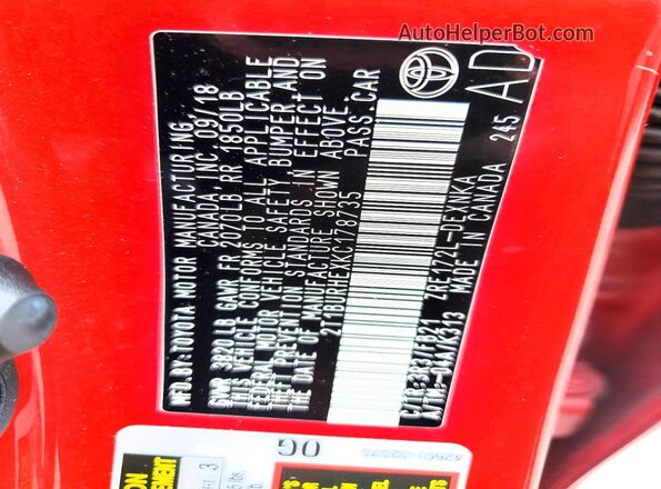 2T1BURHEXKC178735 2019 TOYOTA COROLLA Red ძრავის განყოფილების ხედი
