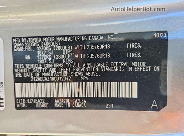 2T2ADCAZ1RC012342 2024 LEXUS NX Gray Widok wnętrza 360 stopni