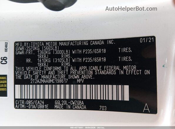 2T2AZMAA8MC198617 2021 LEXUS RX 350 White ძრავის განყოფილების ხედი