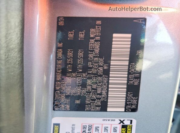 2T2BAMBA0RC046817 2024 LEXUS RX Silver Vista de la etiqueta del VIN