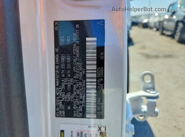 2T2BAMBA3TC079446 2026 LEXUS RX Белый Вид наклейки с VIN-кодом