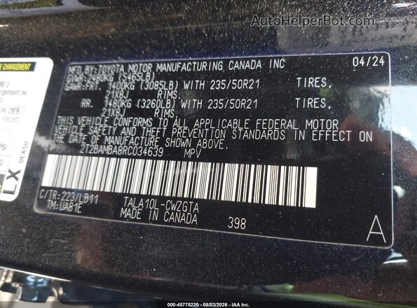 2T2BAMBA8RC034639 2024 LEXUS RX 350 Black Շարժիչի բաժամունքի տեսք