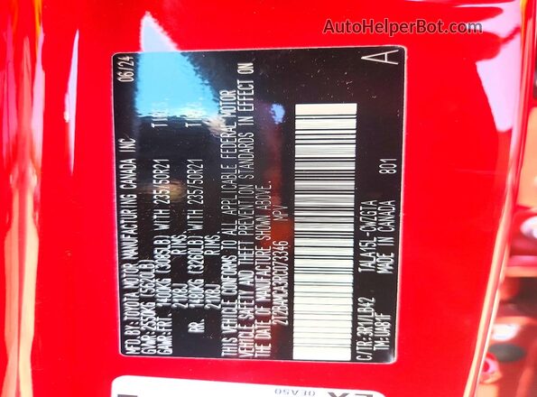 2T2BAMCA3RC073346 2024 LEXUS RX Red Панорамний вид салону 360°