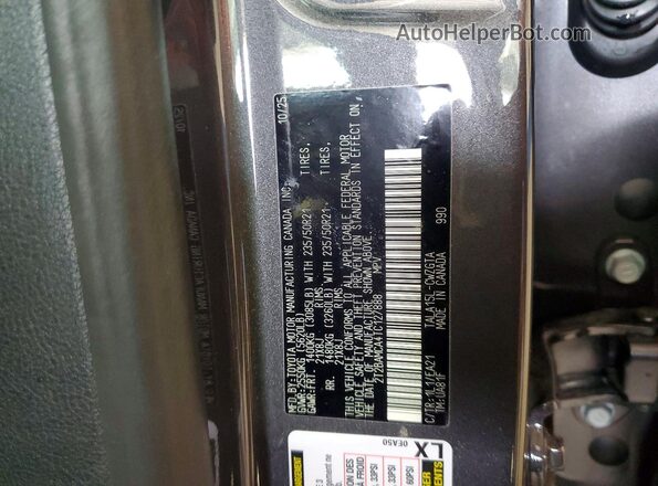 2T2BAMCA4TC127888 2026 LEXUS RX Gray Вид наклейки з VIN-кодом