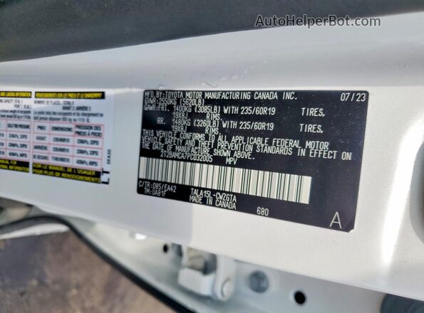 2T2BAMCA7PC032005 2023 LEXUS RX Белый Вид наклейки с VIN-кодом