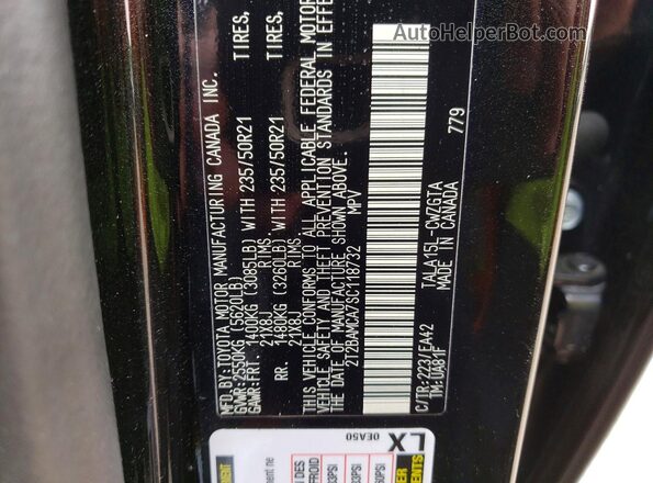 2T2BAMCA7SC118732 2025 LEXUS RX Black Vista de la etiqueta del VIN