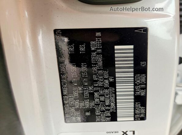 2T2BAMCAXRC071707 2024 LEXUS RX White Vista de la etiqueta del VIN