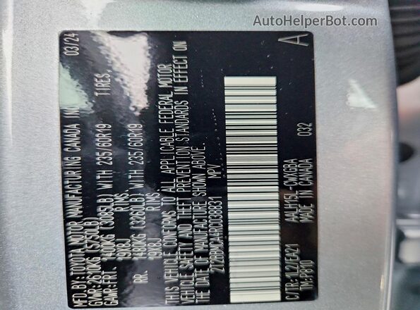 2T2BBMCA4RC038831 2024 LEXUS RX Silver Вид наклейки з VIN-кодом
