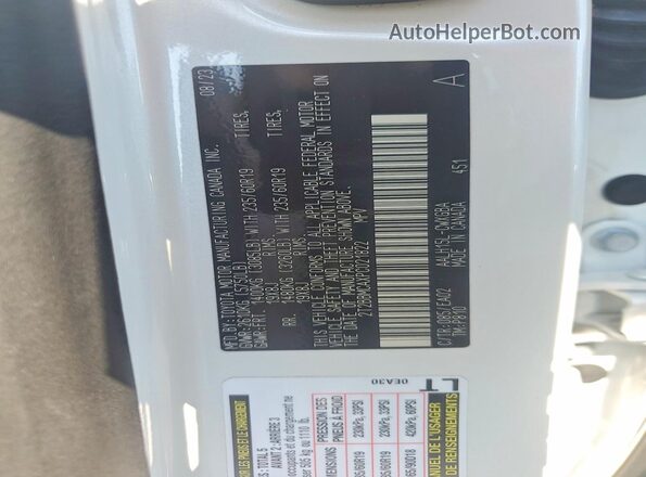 2T2BBMCAXPC021822 2023 LEXUS RX White Вид наклейки з VIN-кодом