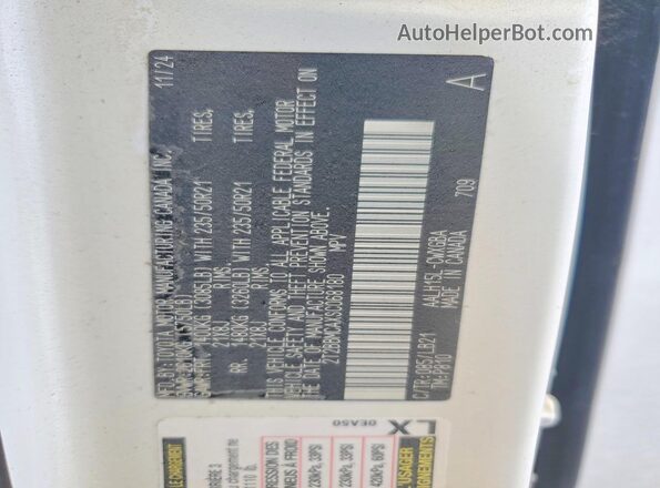 2T2BBMCAXSC068180 2025 LEXUS RX White Widok naklejki z numerem VIN