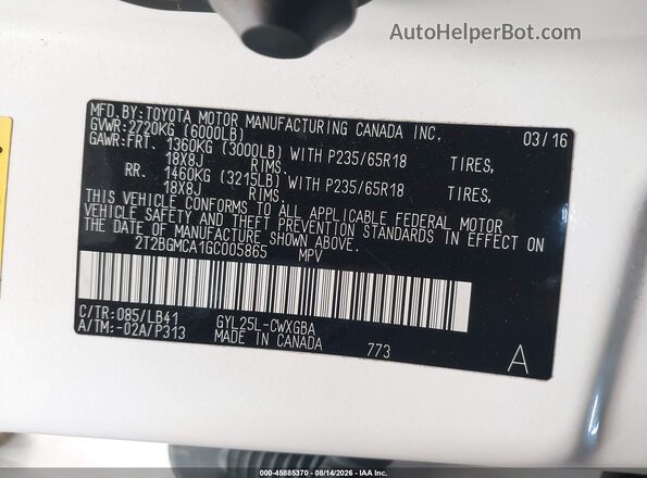 2T2BGMCA1GC005865 2016 LEXUS RX 450H White Շարժիչի բաժամունքի տեսք