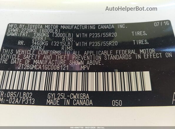 2T2BGMCA1GC008121 2016 LEXUS RX 450H White Engine compartment view