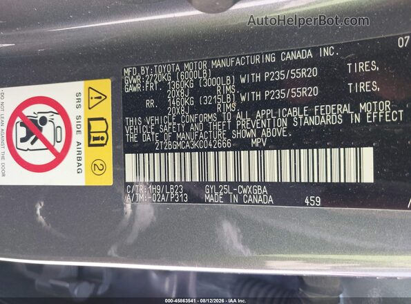 2T2BGMCA3KC042666 2019 LEXUS RX 450H Gray Vista del compartimento del motor