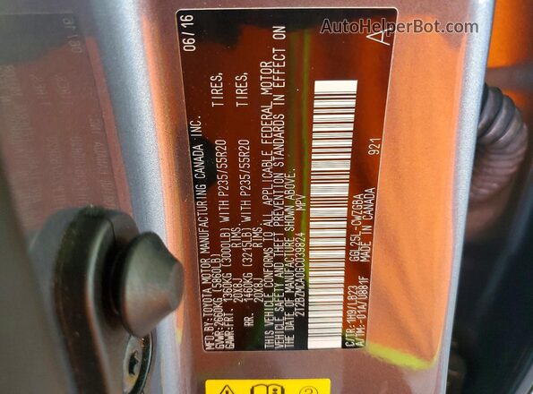 2T2BZMCA0GC039824 2016 LEXUS RX Gray Widok naklejki z numerem VIN