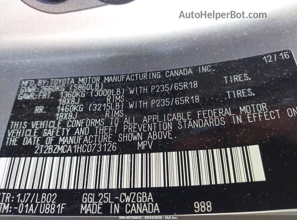2T2BZMCA1HC073126 2017 LEXUS RX 350 Silver Շարժիչի բաժամունքի տեսք