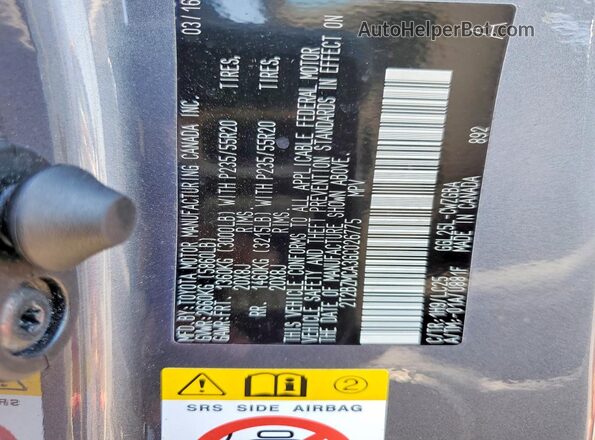 2T2BZMCA3GC026775 2016 LEXUS RX Gray Vista de la etiqueta del VIN
