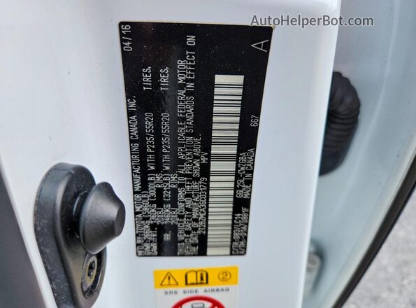 2T2BZMCA3GC031779 2016 LEXUS RX White VIN კოდის სტიკერის ხედი