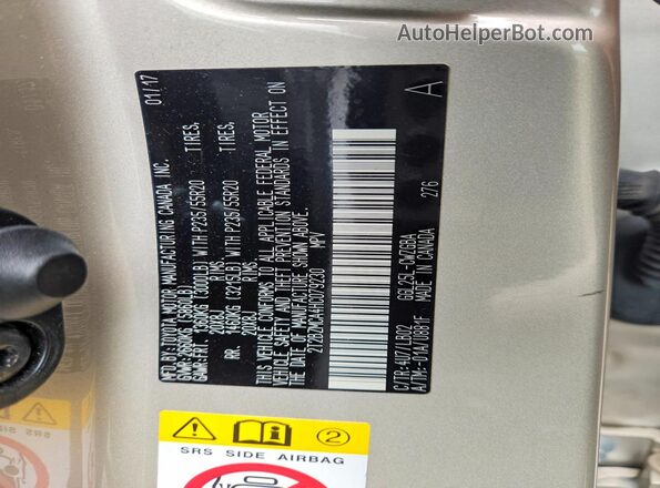 2T2BZMCA4HC079230 2017 LEXUS RX Beige Widok naklejki z numerem VIN
