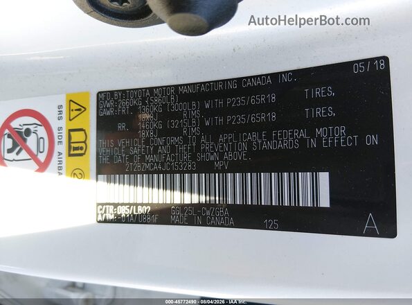 2T2BZMCA4JC153283 2018 LEXUS RX 350 White Engine compartment view
